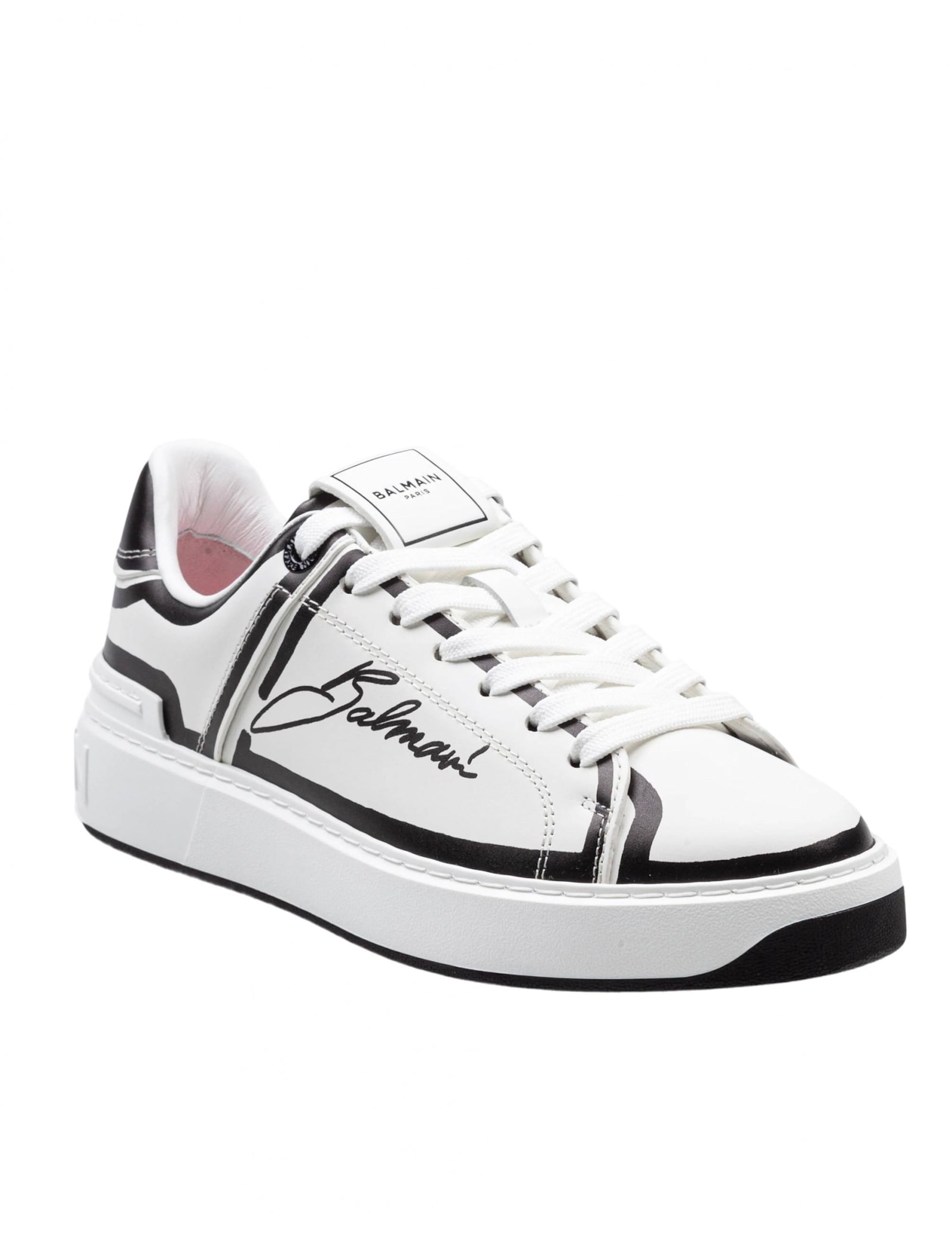 Balmain B-court Calf Leather Sneakers Color Black And White