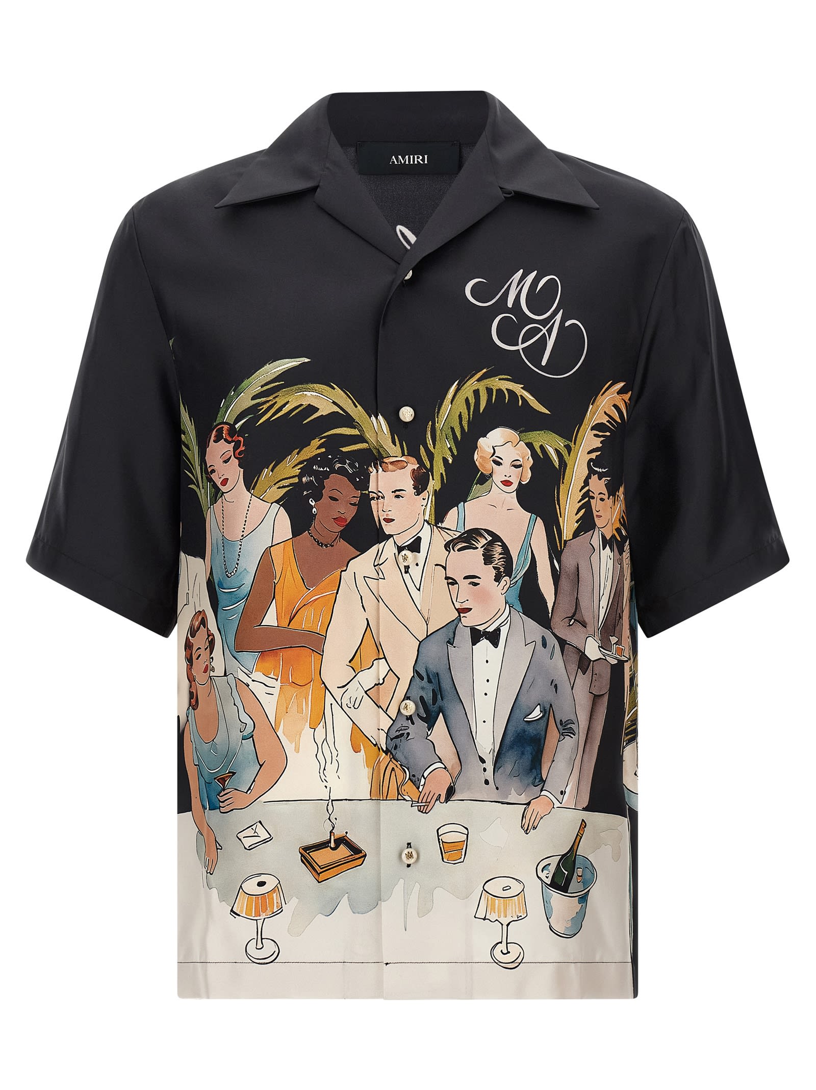 Amiri Mens Black Graphic-print Short-sleeve Silk Bowling Shirt In Black
