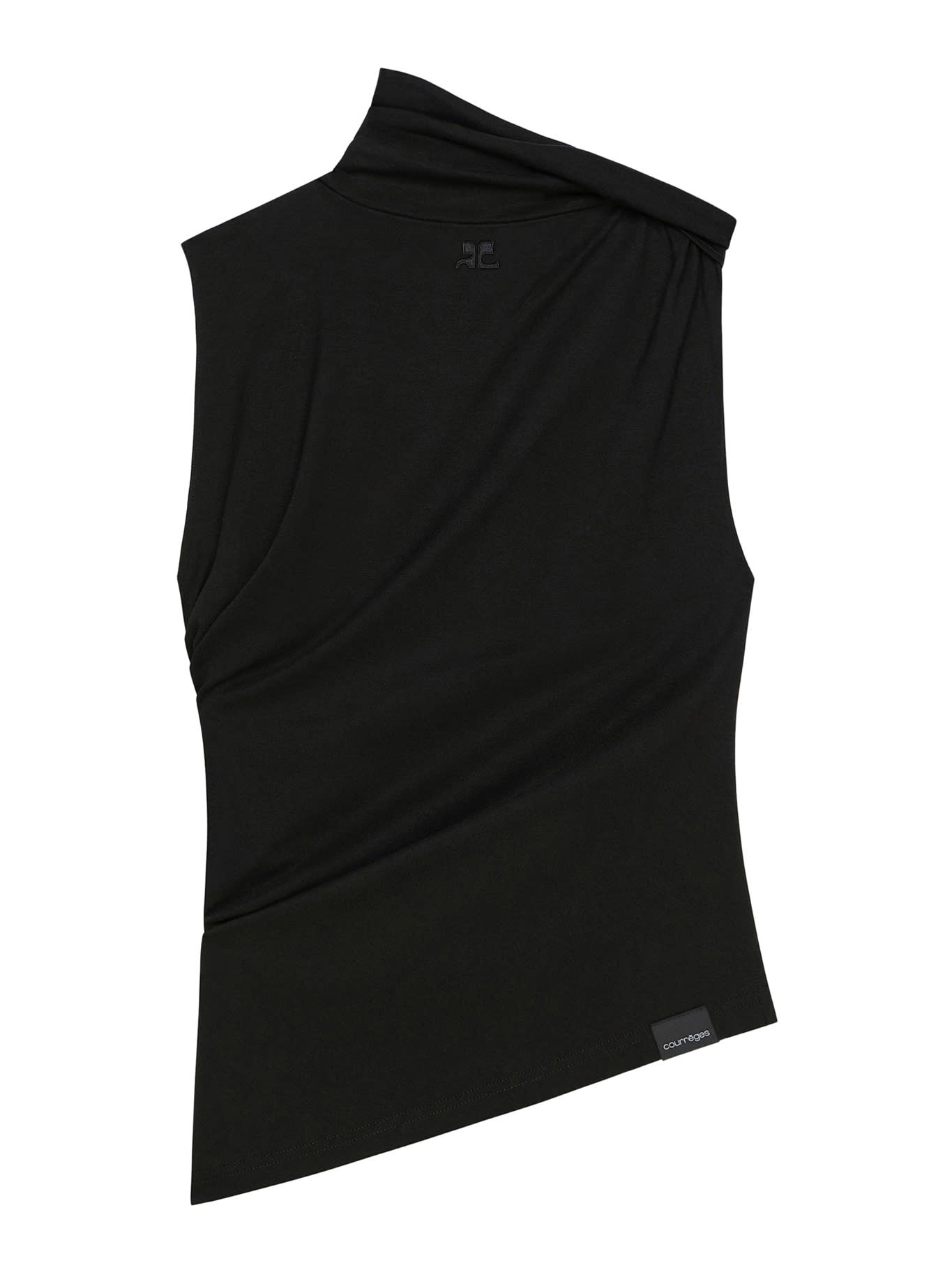 Courrèges Asymmetric Sleeveless Fitted Stretch Top In Black