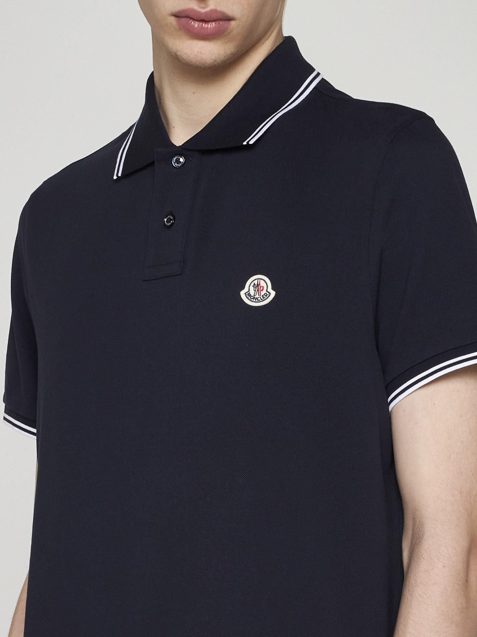 Moncler Men Tricolor-trimmed Cotton Piquet Polo Shirt Navy In Blue