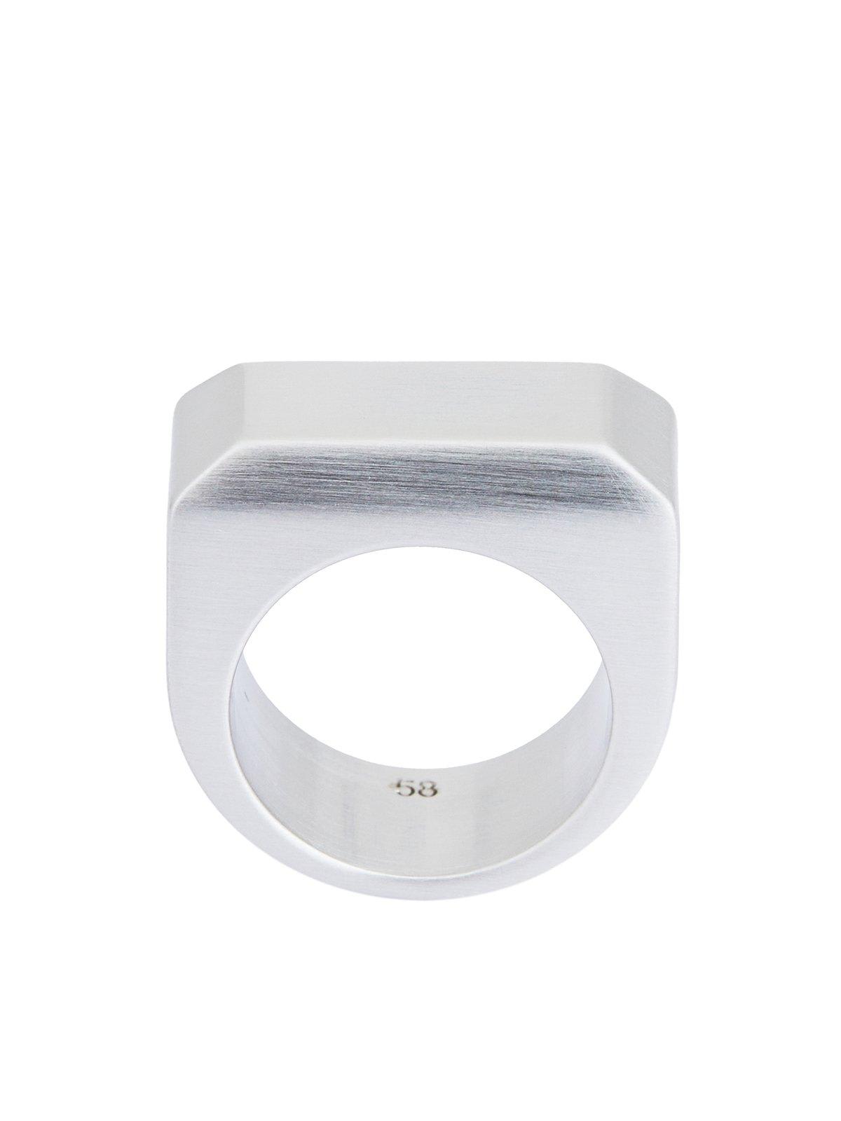 Rick Owens Beveled Logo Engraved Ring In Metallic
