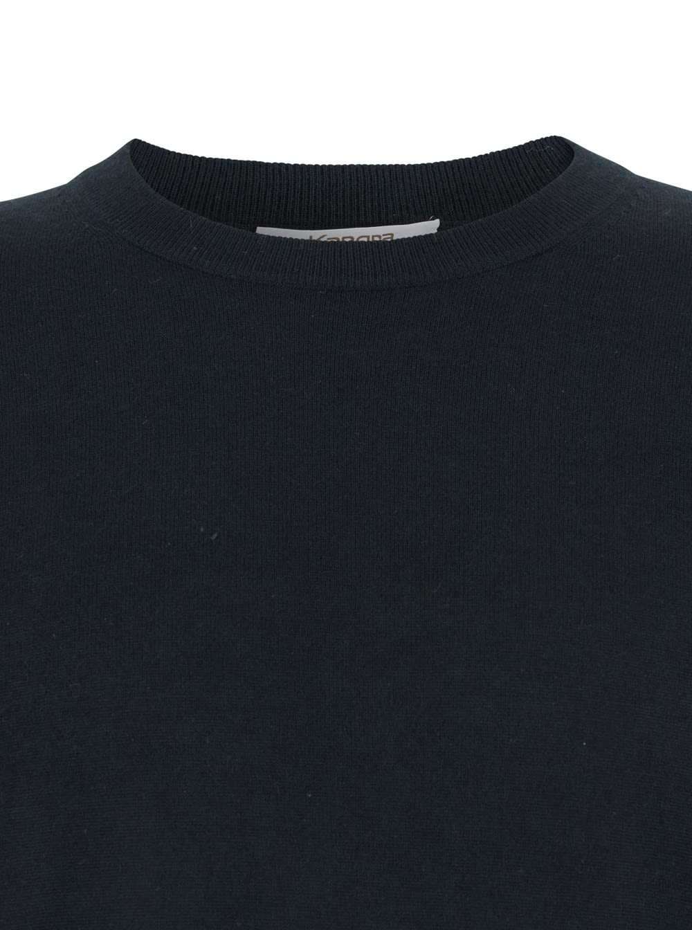 Kangra Cashmere Black Crewneck Sweater With Ribbed Trims In Wool Man In Black