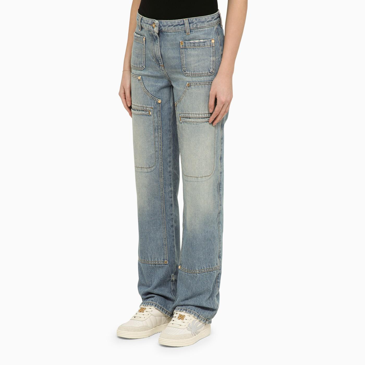 Shop Palm Angels Blue Washed-effect Multi-pocket Jeans In Denim