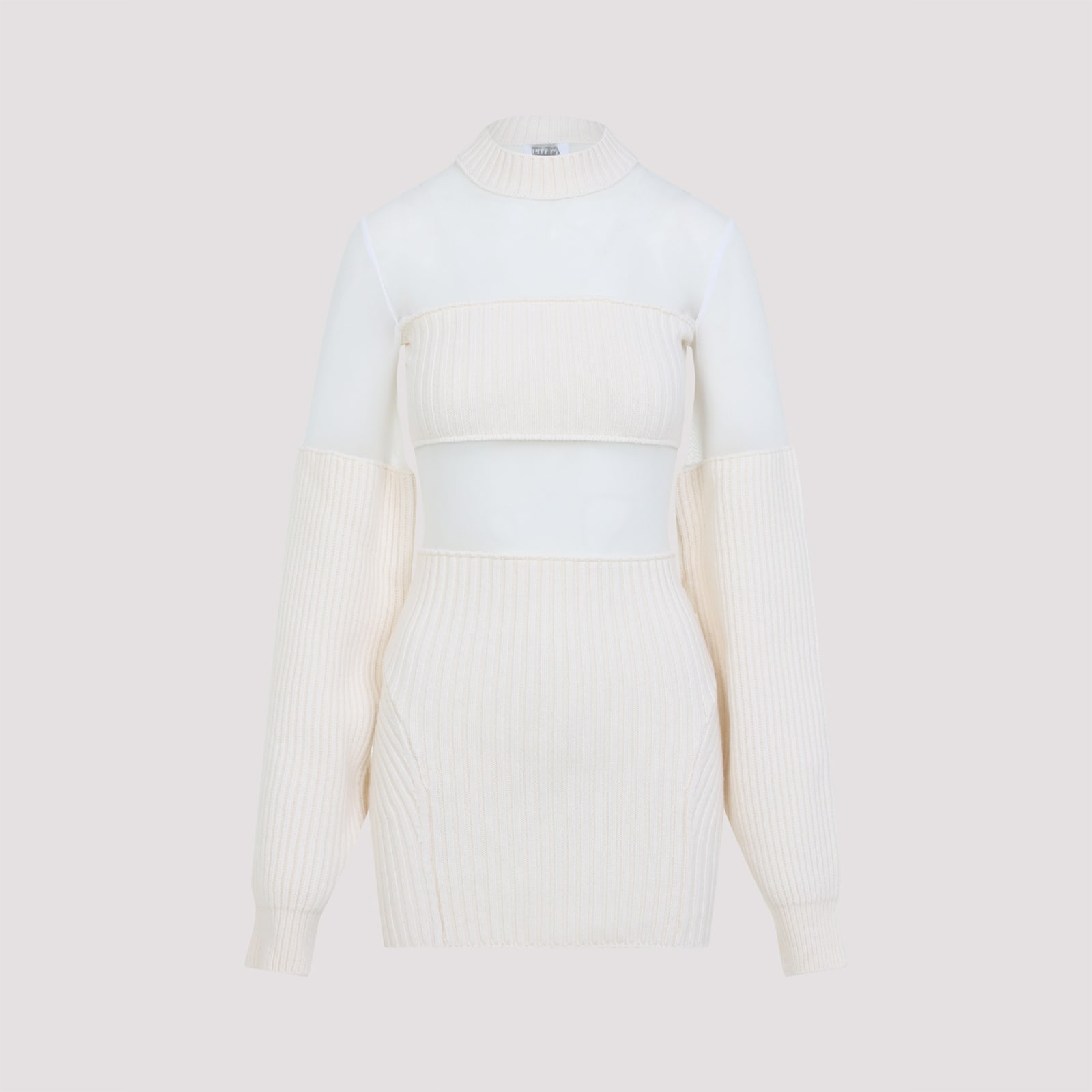 Jean Paul Gaultier Wool Short Dress With Mesh Details Women In White