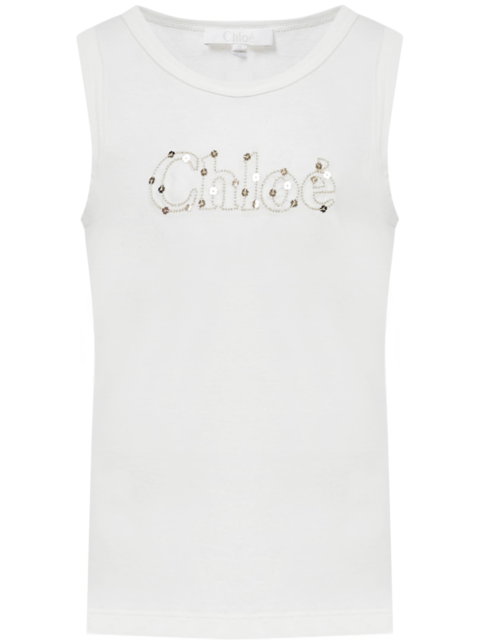 Chloé Kids' White Tank Top For Girl Withe Logo