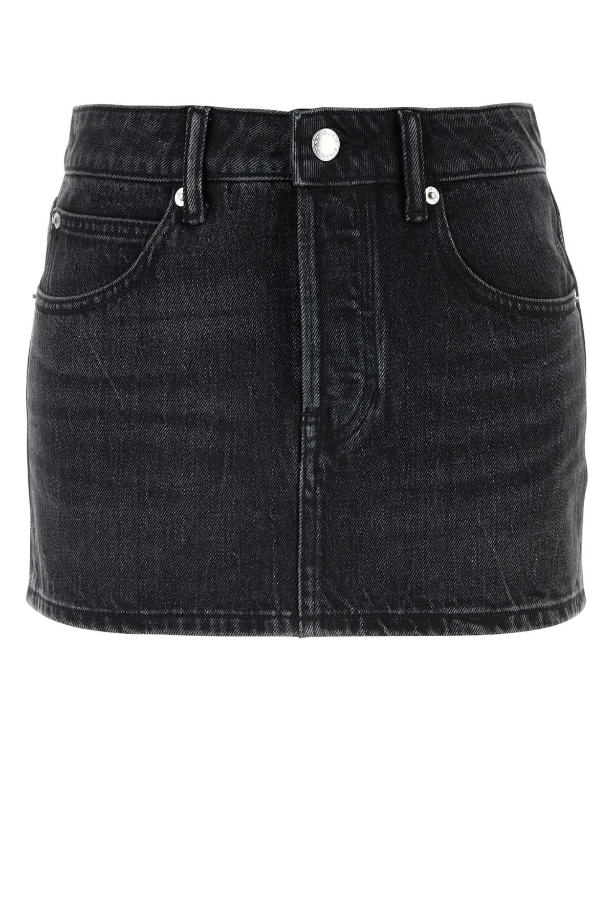 Shop Alexander Wang Dark Grey Denim Mini Skirt In Greyaged