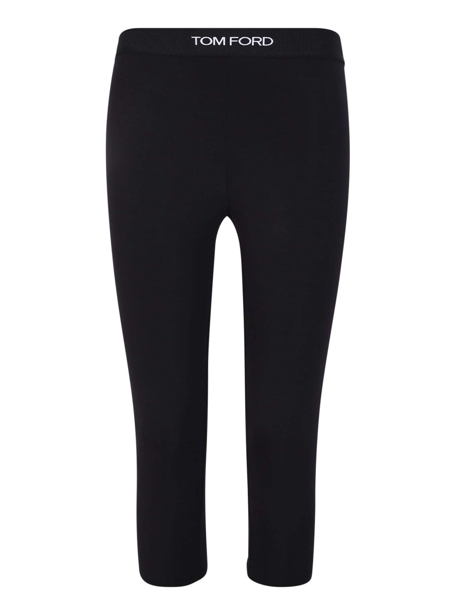 Tom Ford Cropped Logo-waistband Leggings In Black