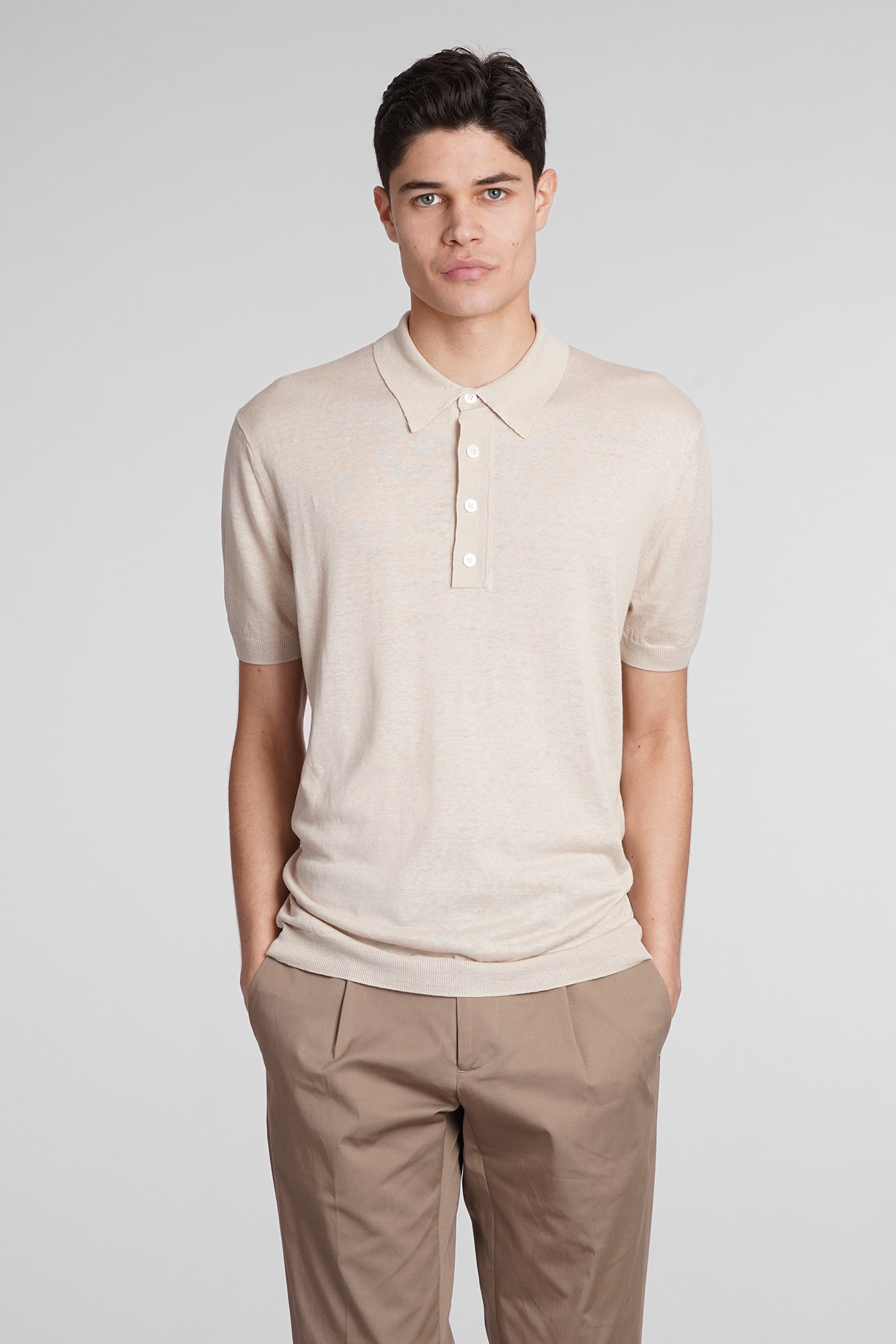 K148 Polo In Beige Silk And Linen