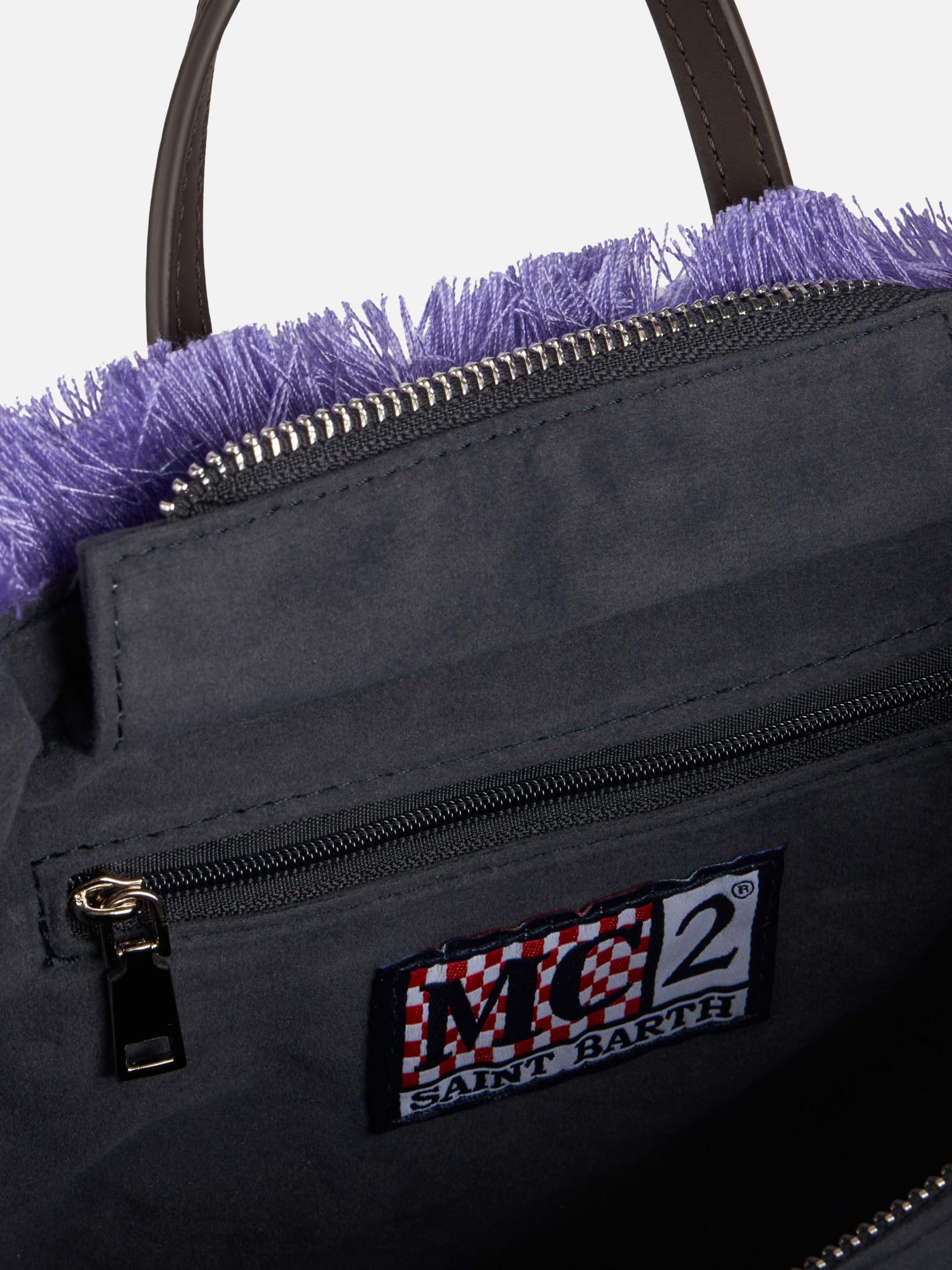 Mc2 Saint Barth Lilac Velvet Chine Mini Vanity Fringed Bag In Pink