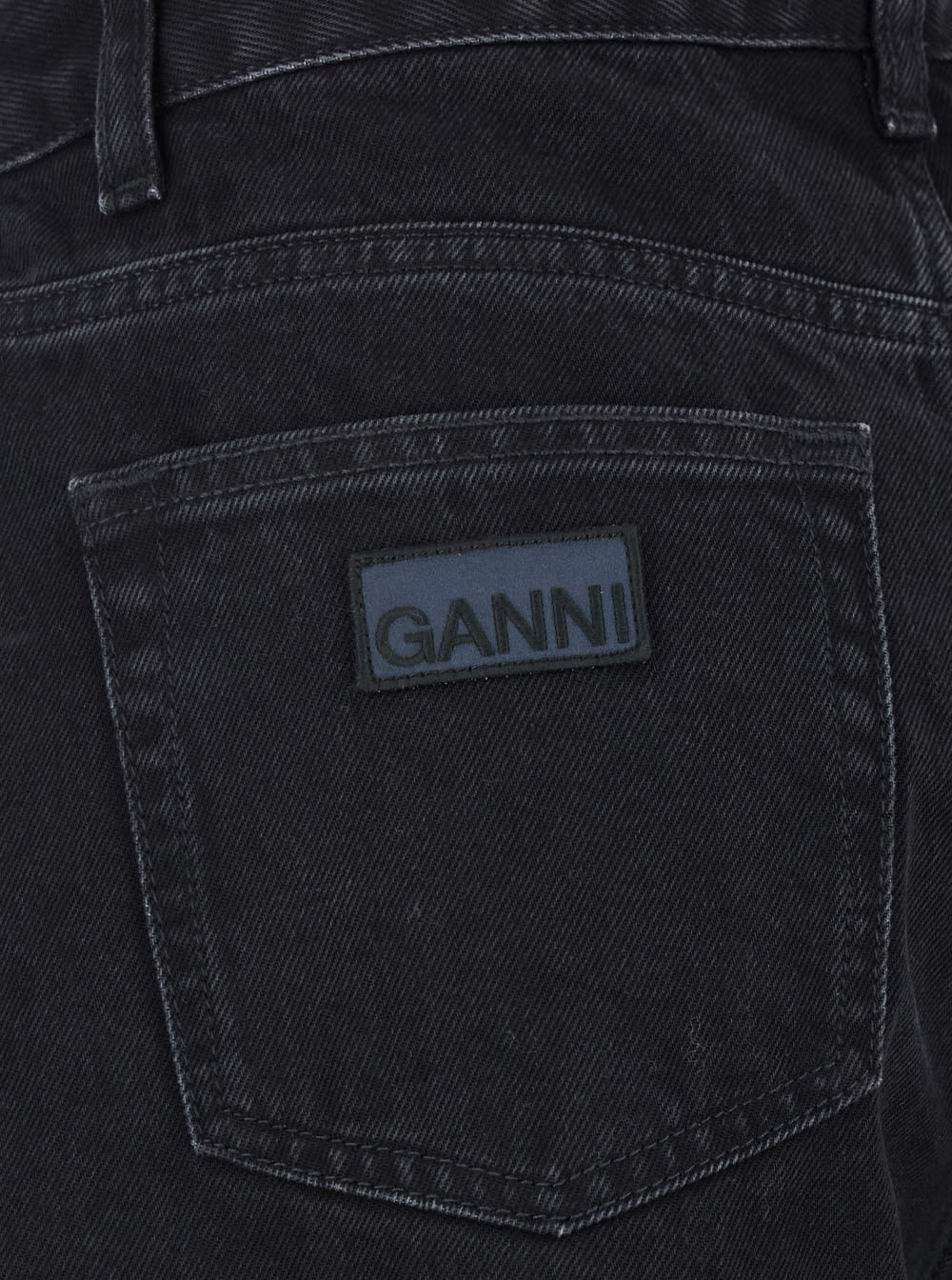 Shop Ganni Black Pants With High Waist And Logo Patch On The Rear In Cotton Woman