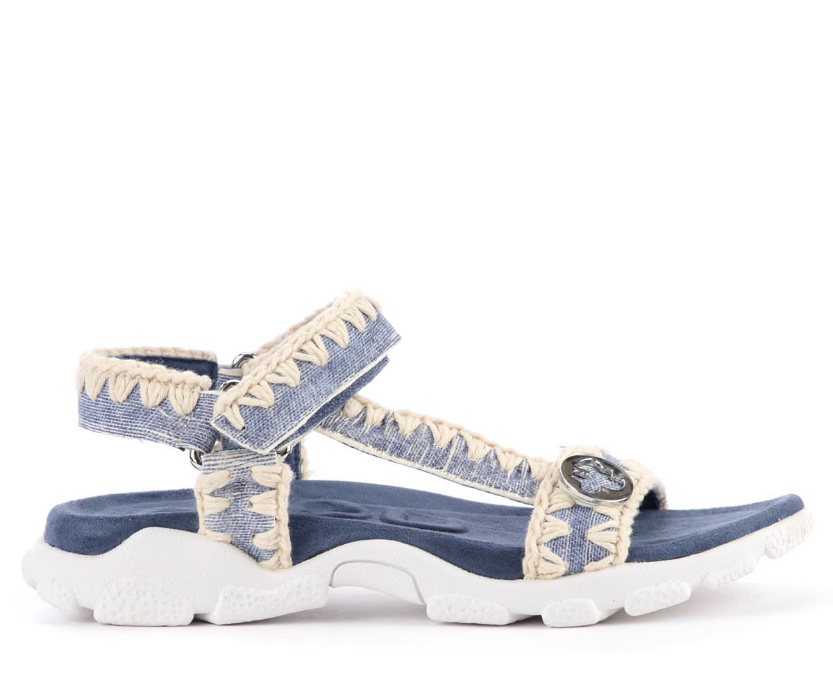 Mou Sport Sandal In Denim With Embroidery