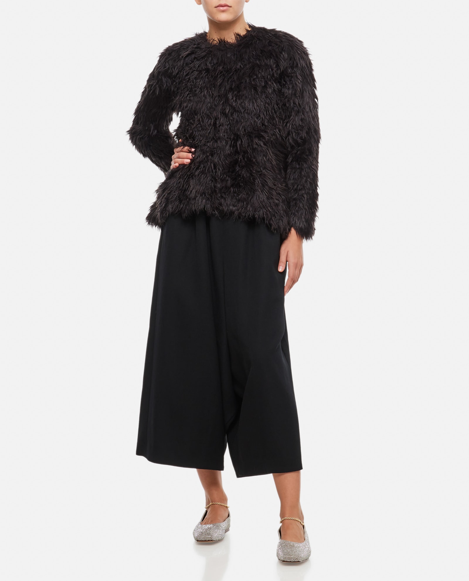 Shop Comme Des Garçons Faux Fur Long Sleeves Top In Black