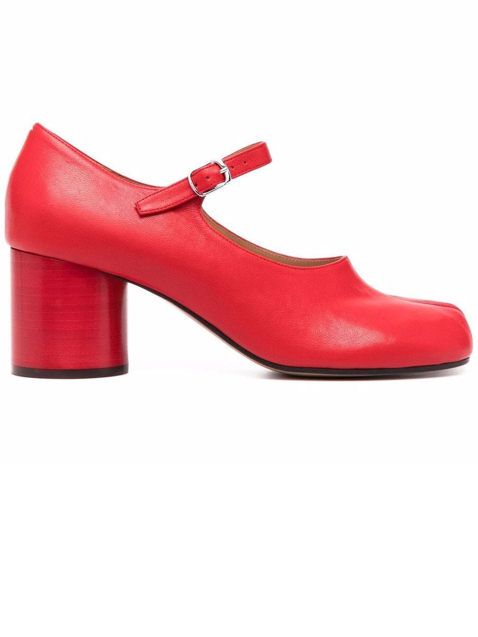 Maison Margiela Mary-jane Shoes In Red Vintage Soft Leather
