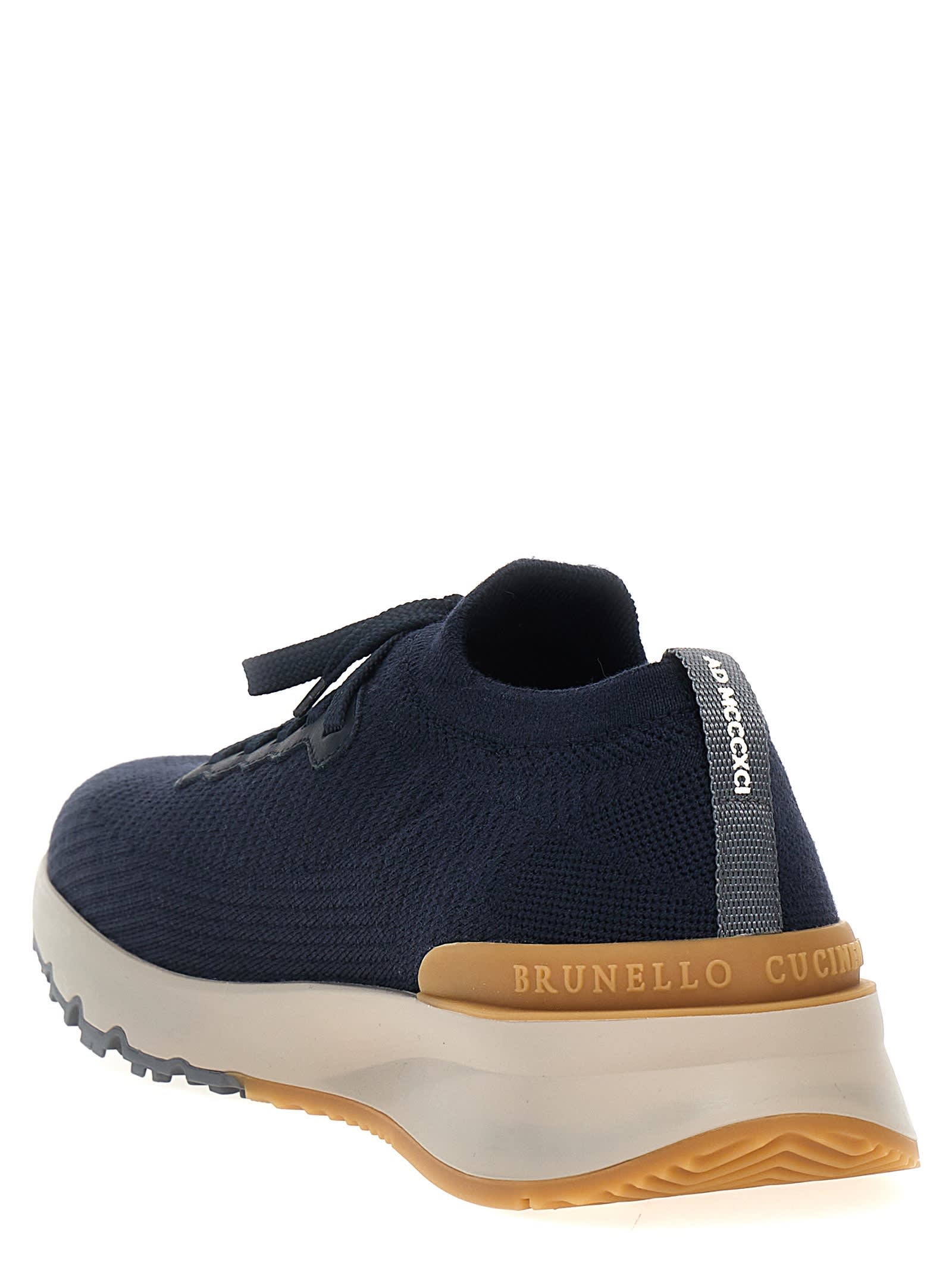 Shop Brunello Cucinelli Knitted Sneakers In Blue