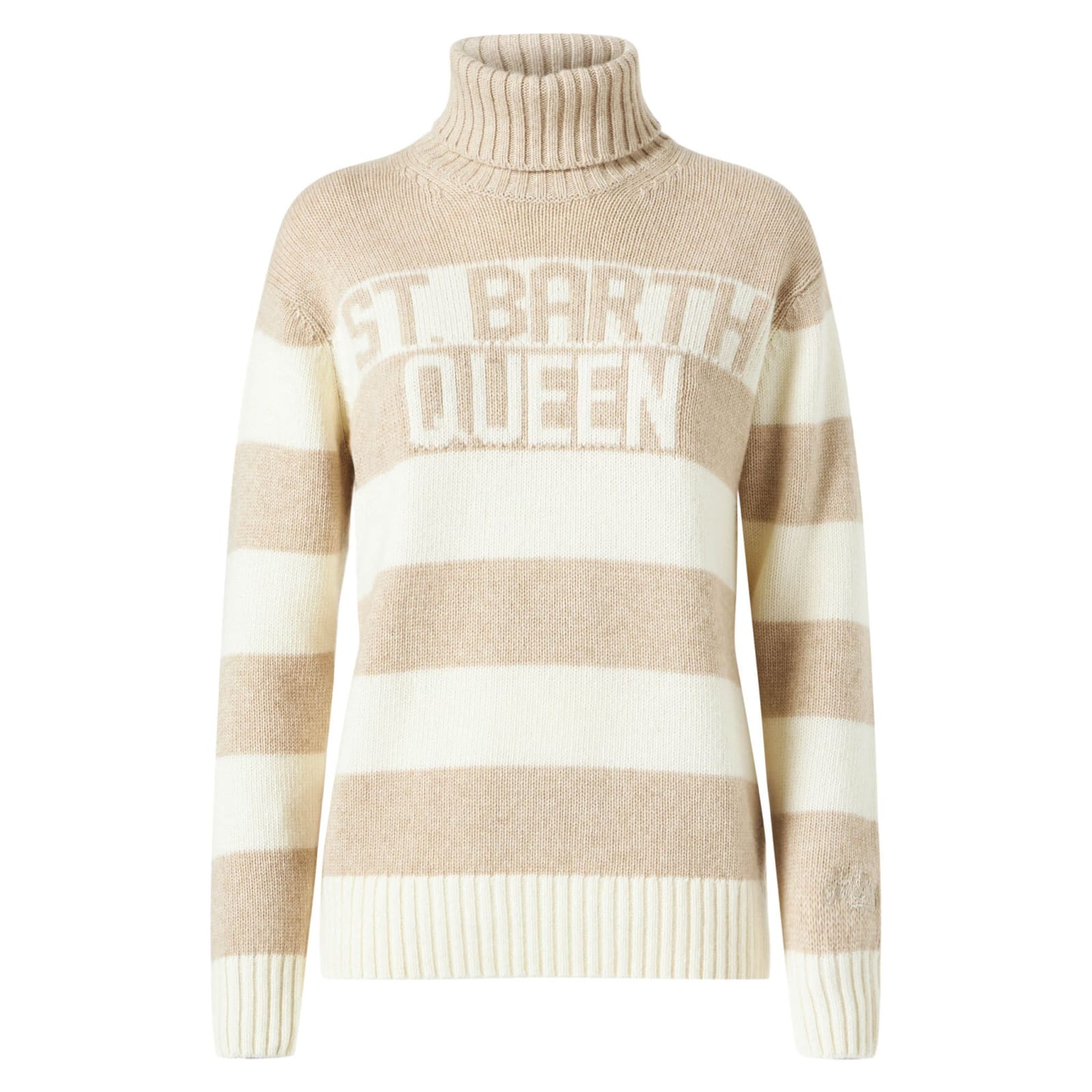 Mc2 Saint Barth Woman Turtleneck Sweater St. Barth Queen Print In Brown