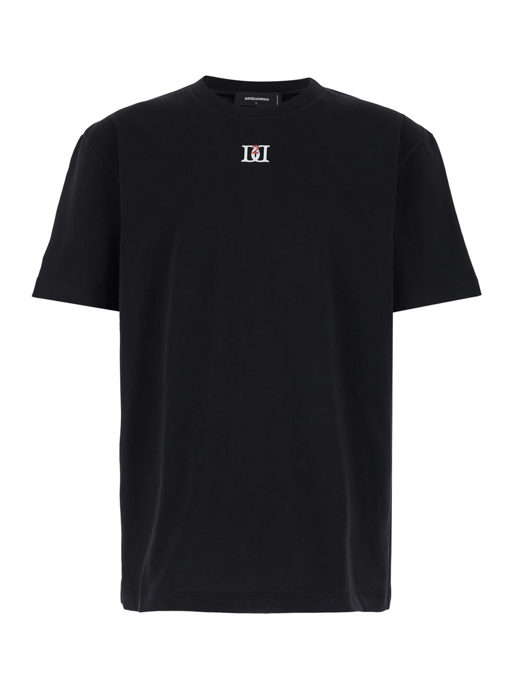 Dsquared2 Black Crewneck T-shirt With Logo Detail On The Front In Cotton Man