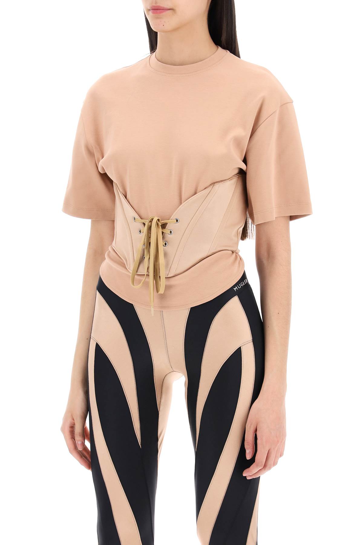 Shop Mugler Corset T-shirt In Tan Tan