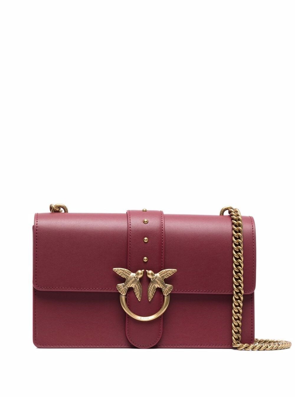 Pinko Love Classic Red Leather Crossbody Bag With Logo Buckle