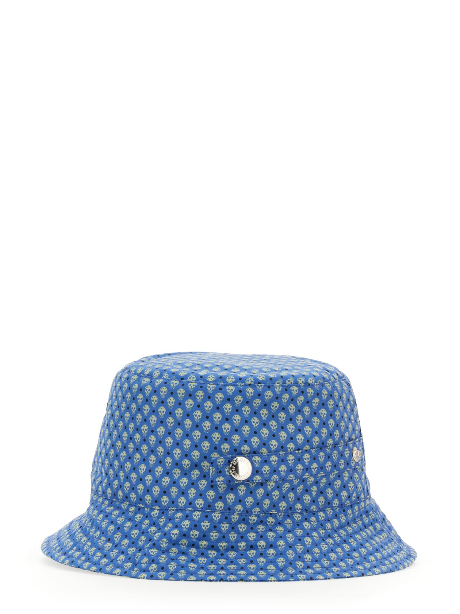 Alexander Mcqueen Skull-print Bucket Hat In Blu