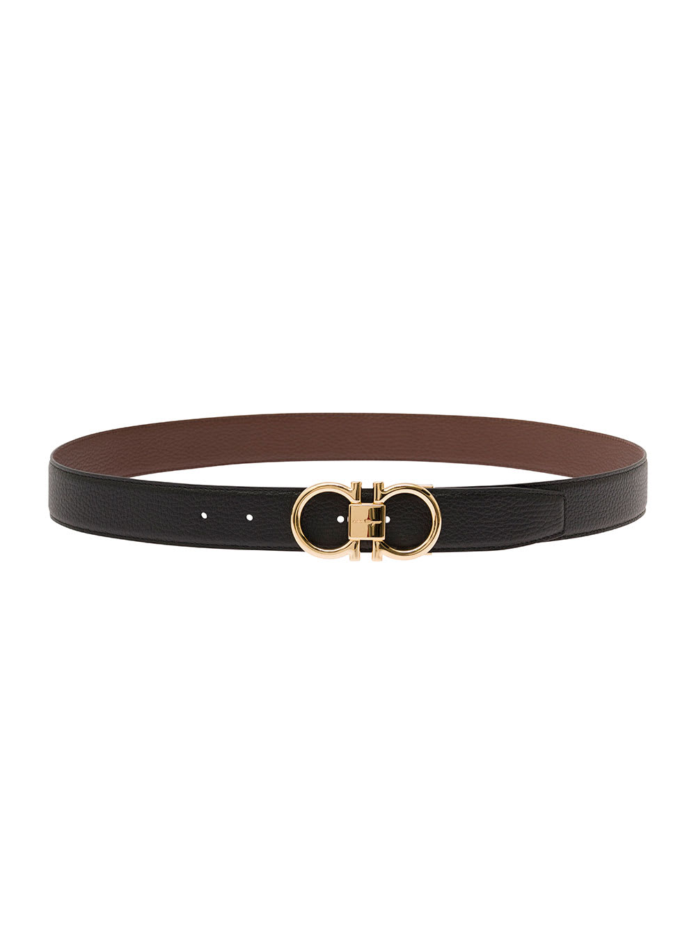 Shop Ferragamo Black Belt With Gancini Detail In Grainy Leather Man