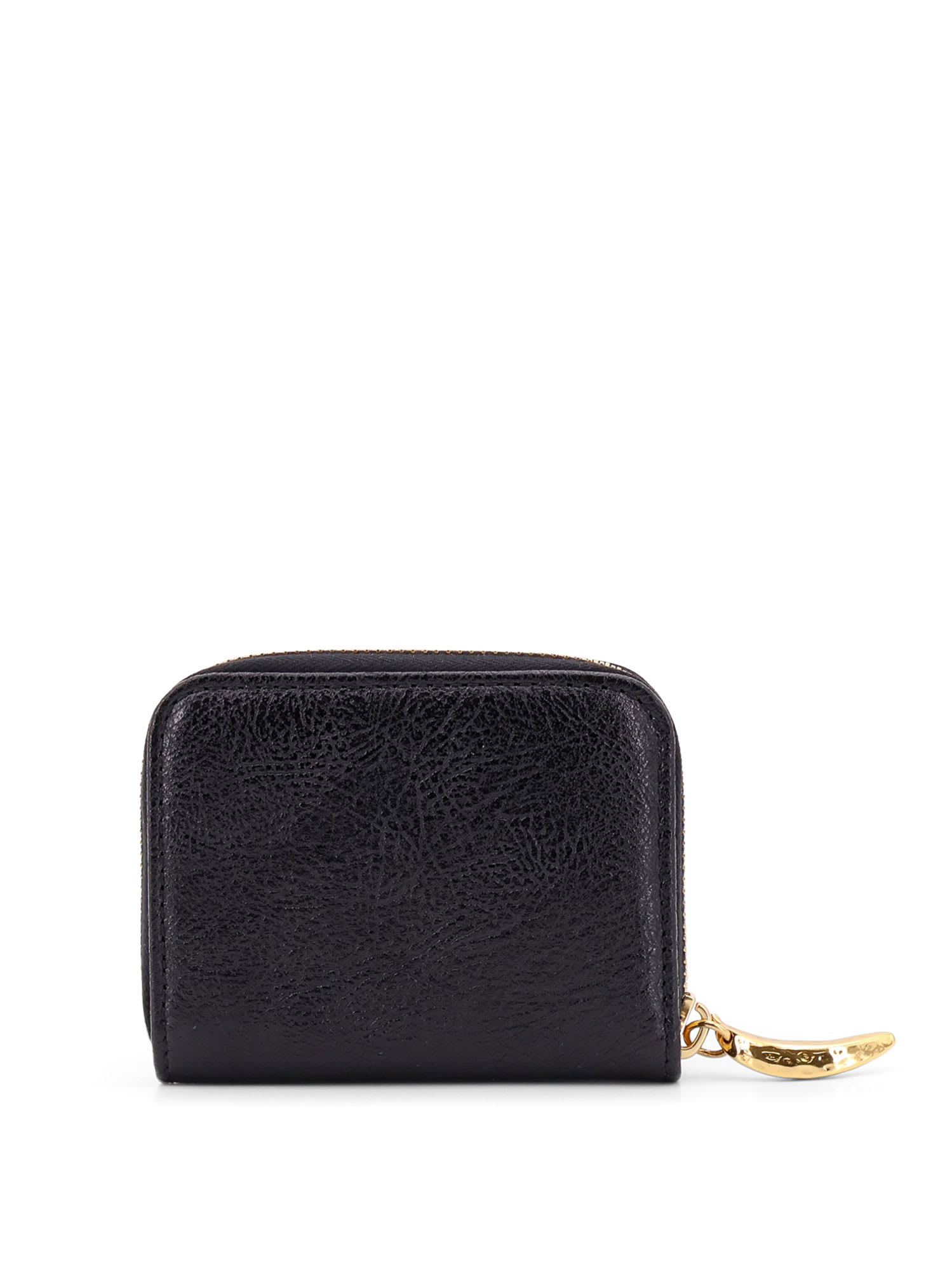 Chloé Logo Front Leather Wallet With Banana Slider In Black
