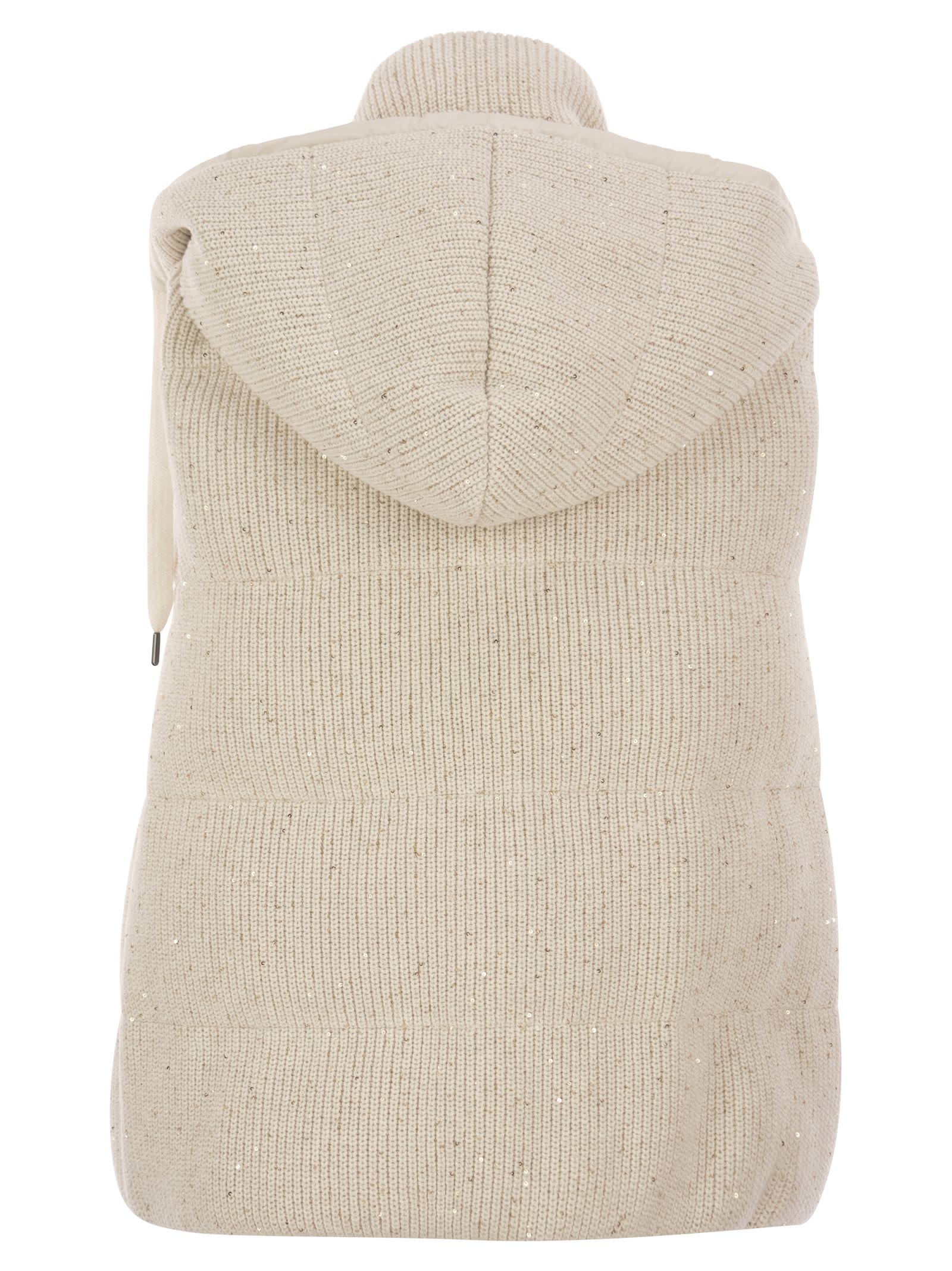 Shop Brunello Cucinelli Dazzling Cotton Knit Sleeveless Down Jacket In White