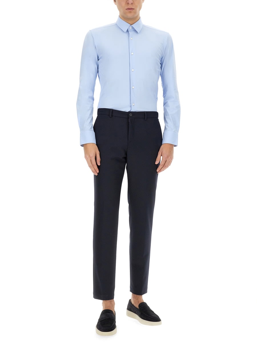 Hugo Boss Tailored Trousers With Belt Loops And Pockets In Blue