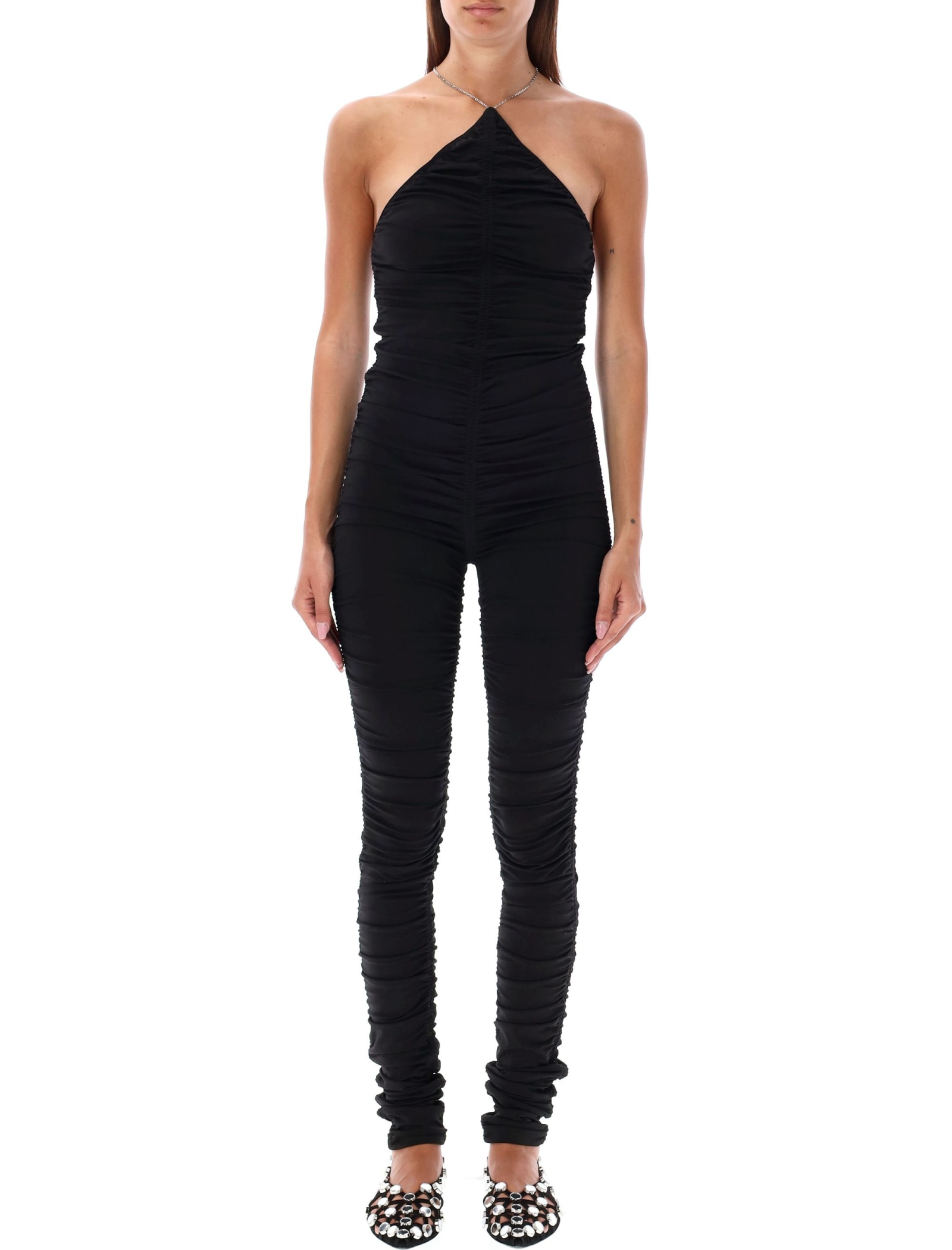 Shop Attico Draped Jumpsuit In Black