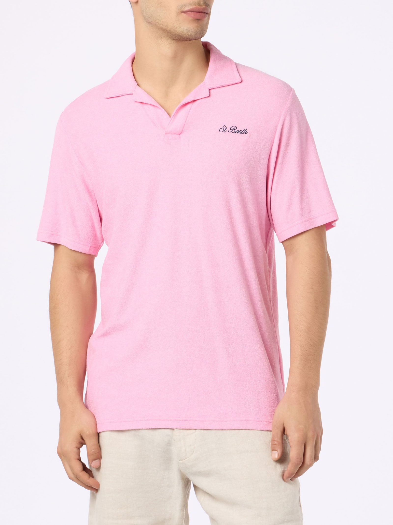 Mc2 Saint Barth Man Pink Terry Polo Shirt Jeremy In Pink