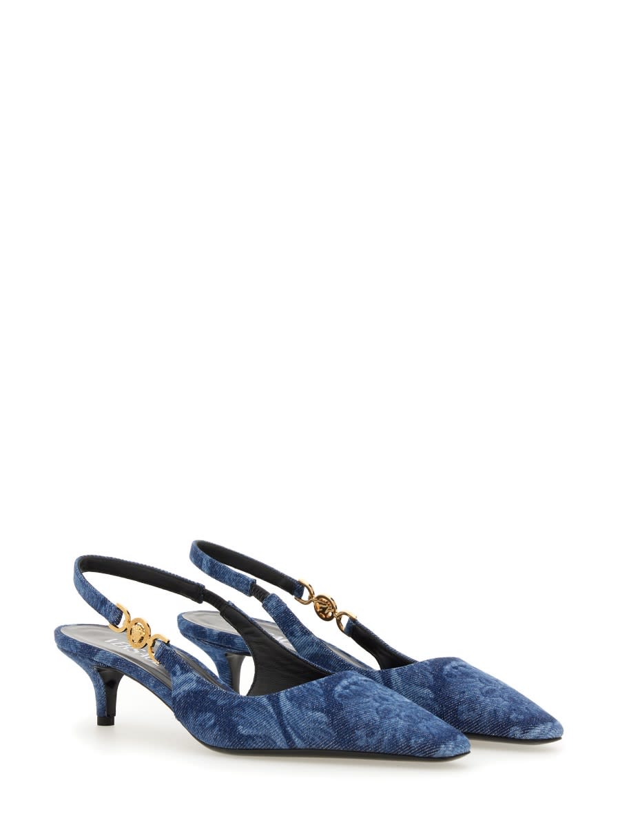 Shop Versace Baroque Denim Low Pumps