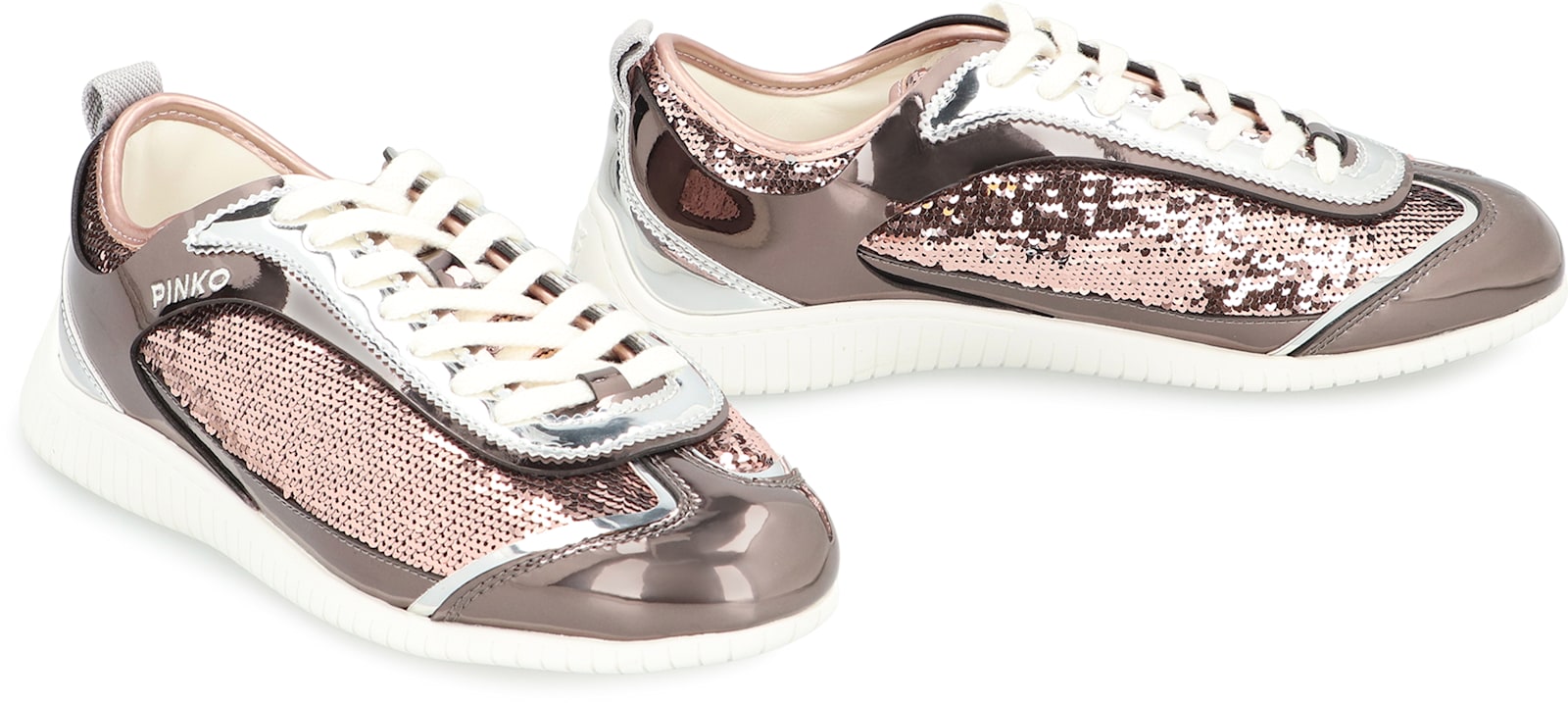 Pinko Reby 10 Mirror Fabric Sneakers With Sequins In Pink