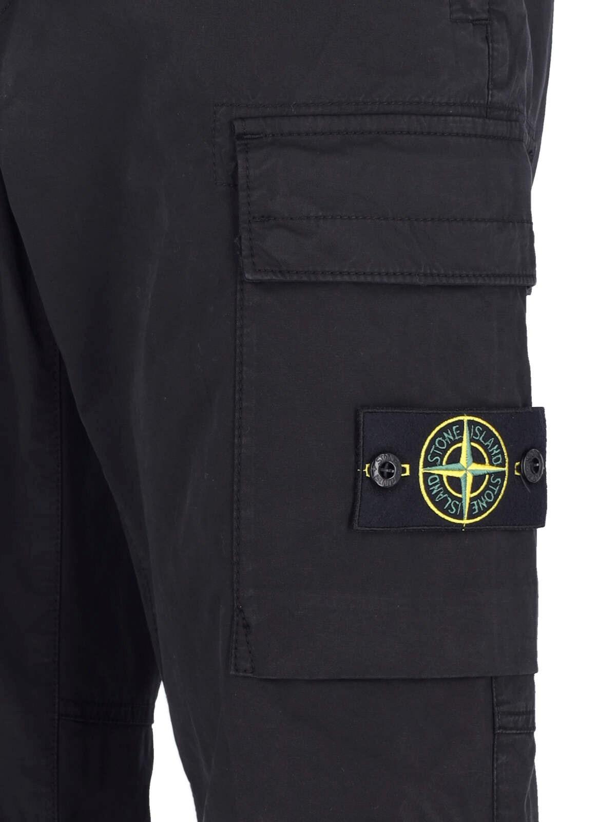 Shop Stone Island Cargo Fitted Trousers In Black