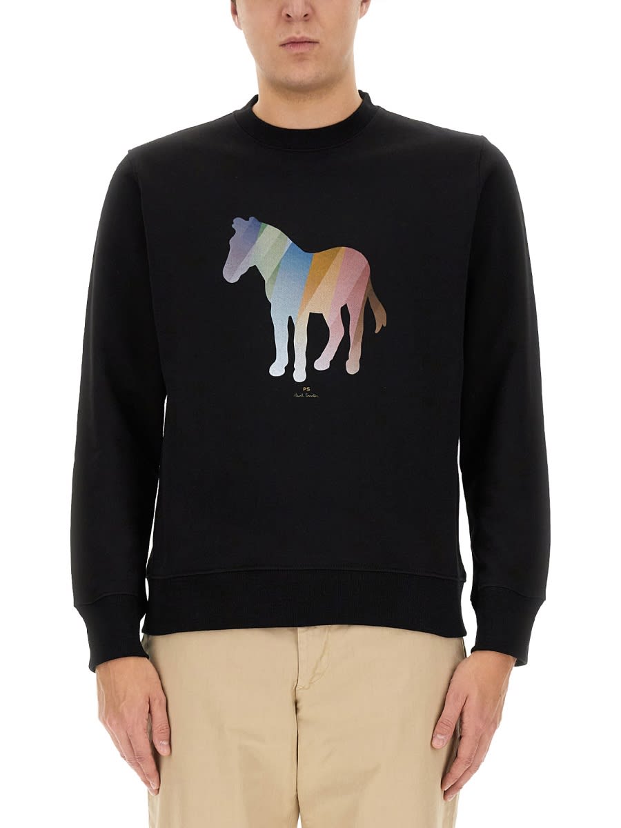 Shop Ps By Paul Smith Zebra Print Sweatshirt In Black