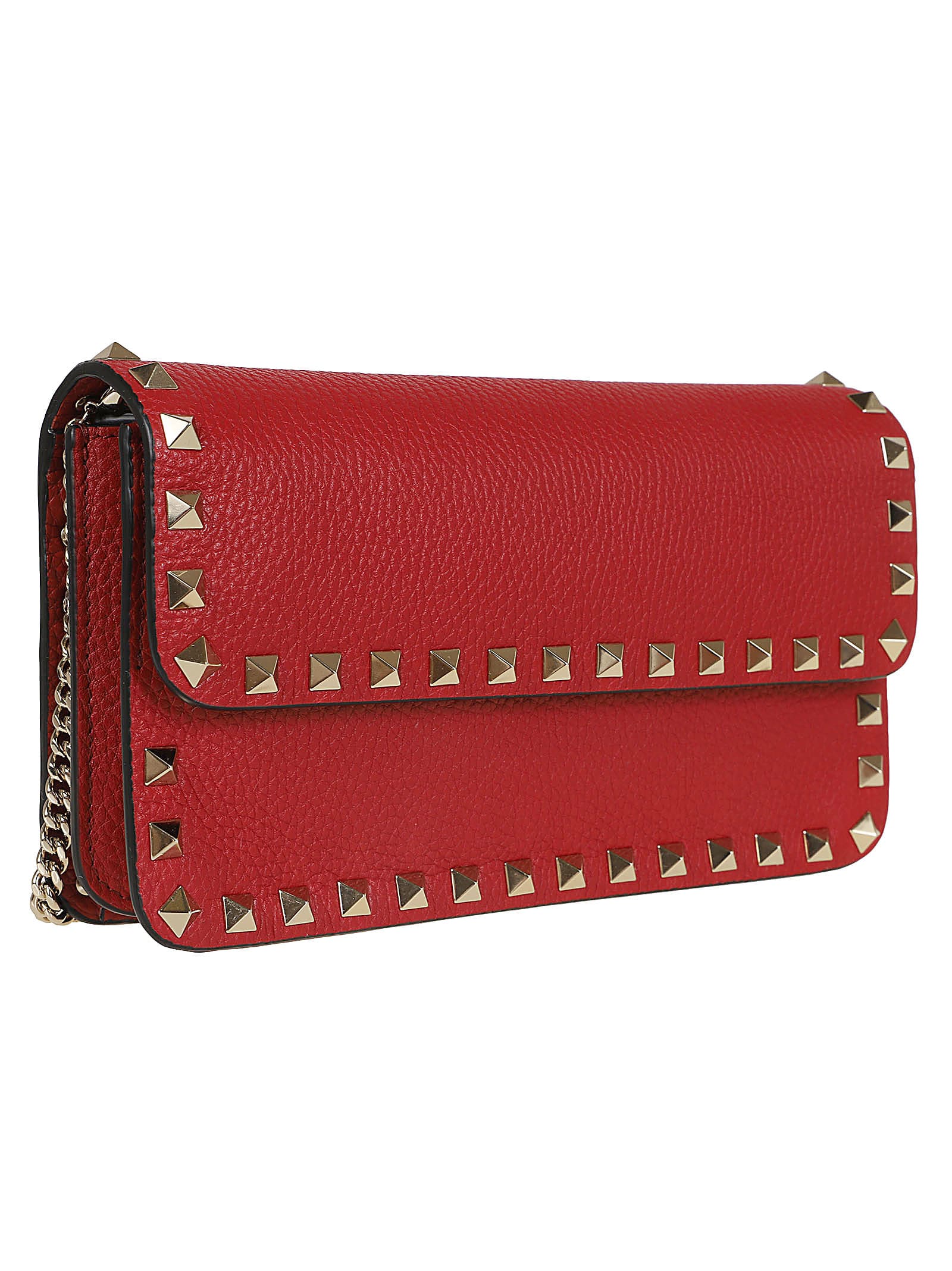 Shop Valentino Wallet W/strap Rockstud Platinum Studs In Ro Rosso V