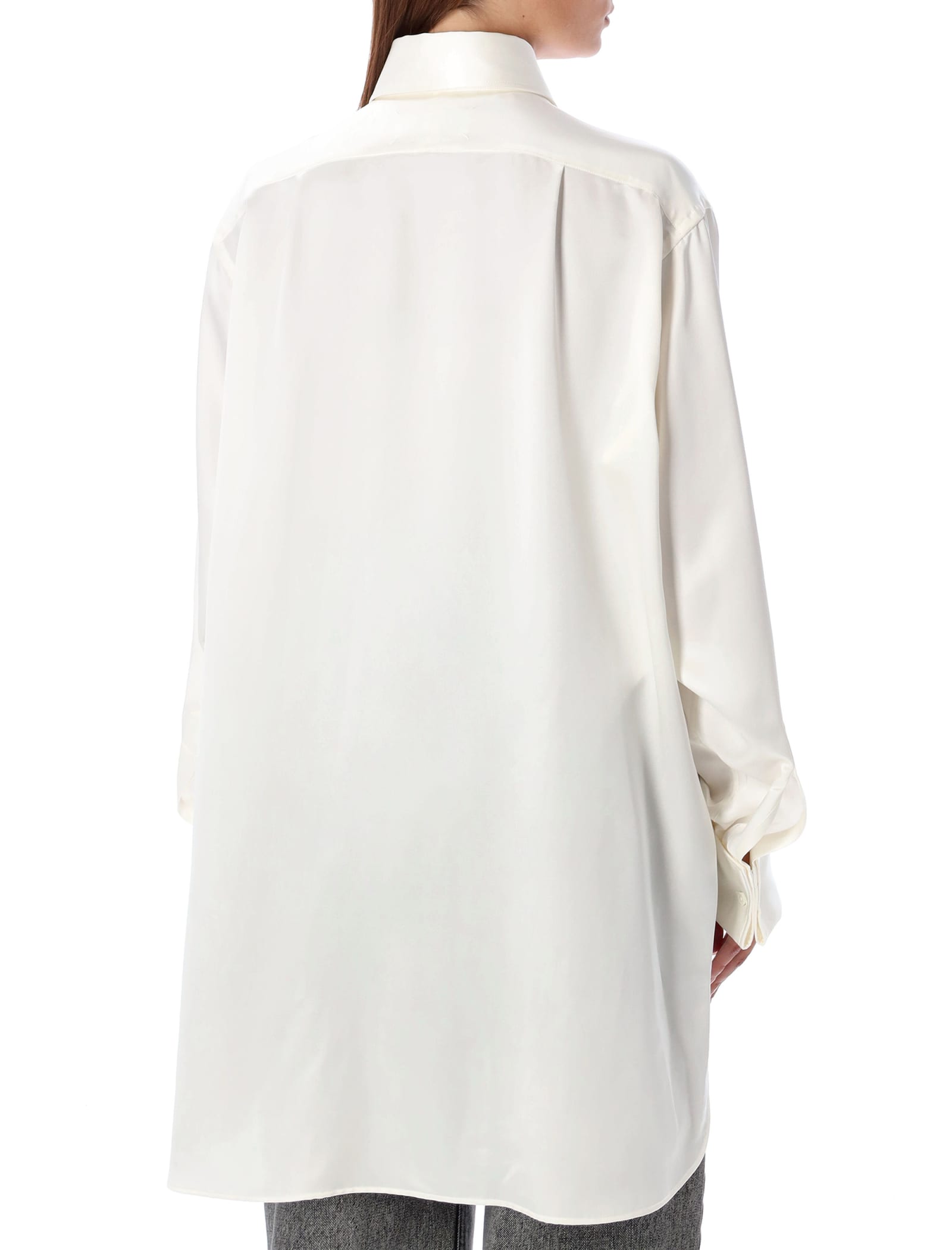 Shop Maison Margiela Silk Long Shirt In White