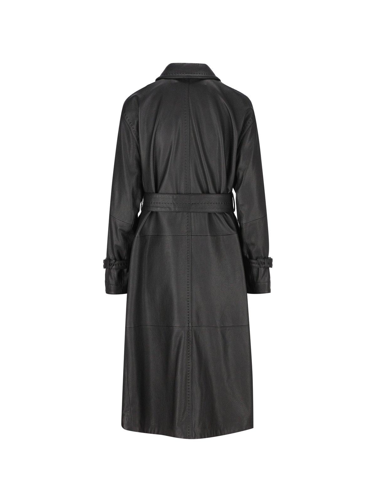 Shop Max Mara Bellico Belted Leather Trench Coat In Black