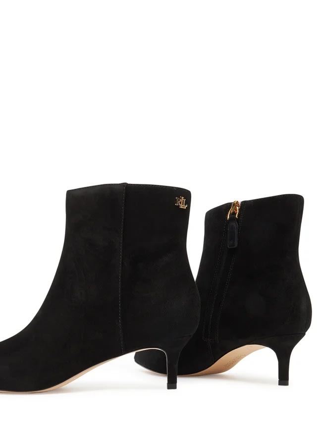 Ralph Lauren Mckay Black Suede Heeled Ankle Boots In Black