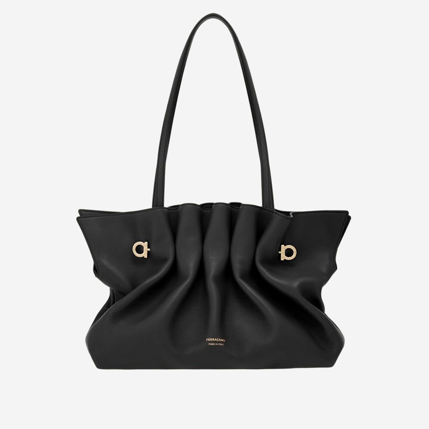 Ferragamo Medium Pleated Nappa Leather Shoulder Bag In Black