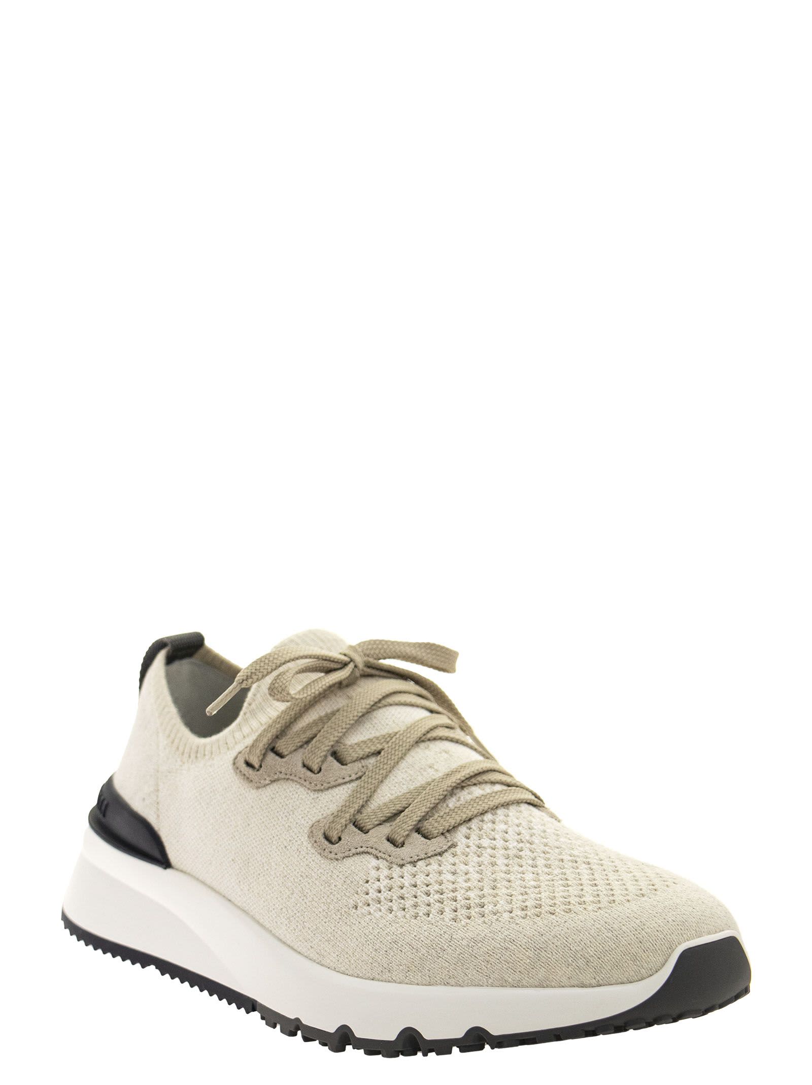 Shop Brunello Cucinelli Cotton Chiné Knit Runners Sneakers In White