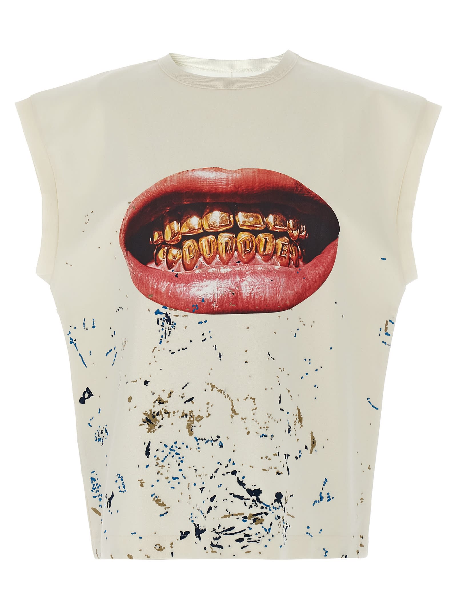 Purple Brand White Crewneck Sleeveless T-shirt With Maxi Print On The Front In Cotton Man In White