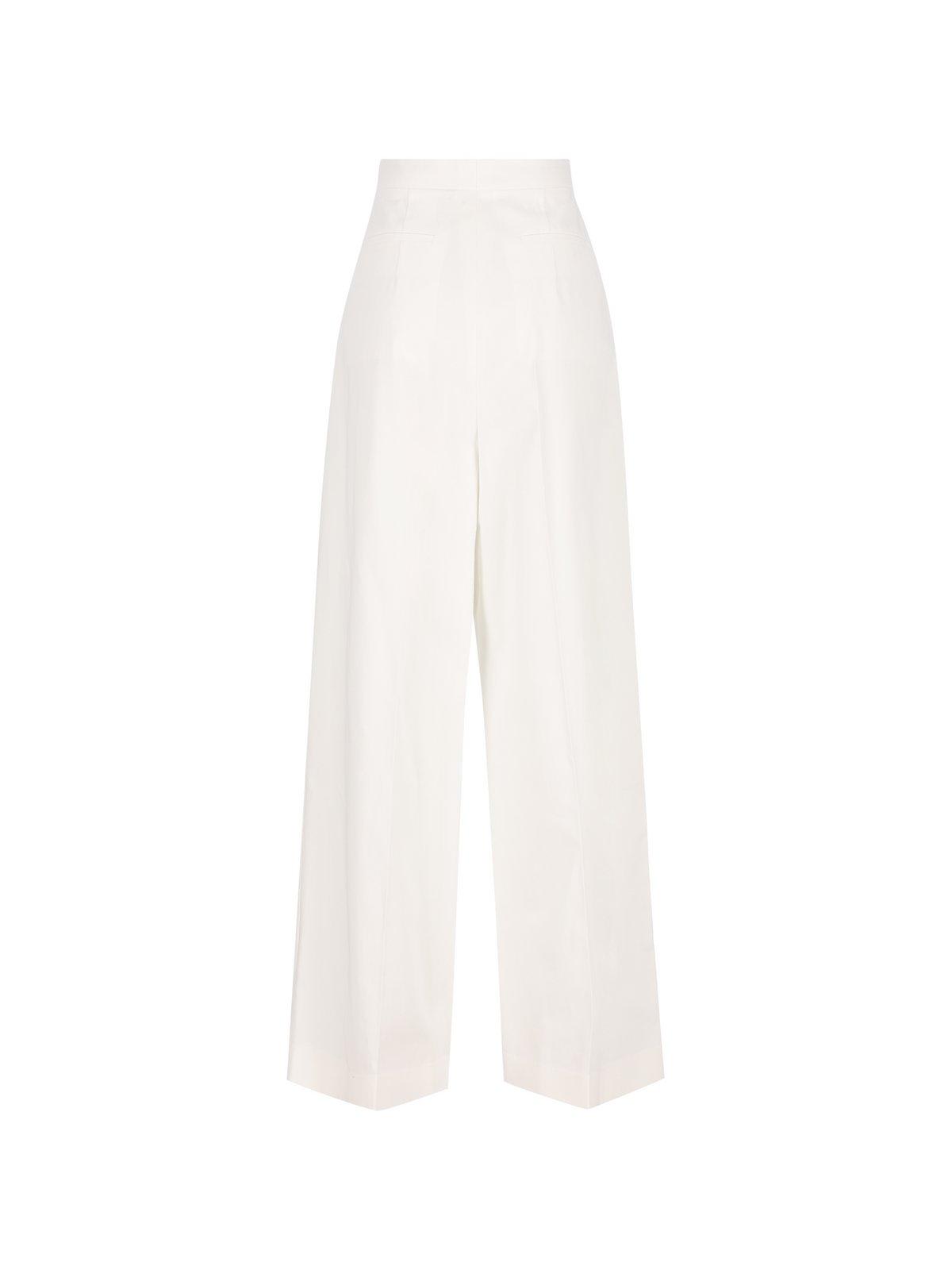Givenchy Womens White Pleated Two-slip-pockets Wide-leg High-rise Cotton Trousers