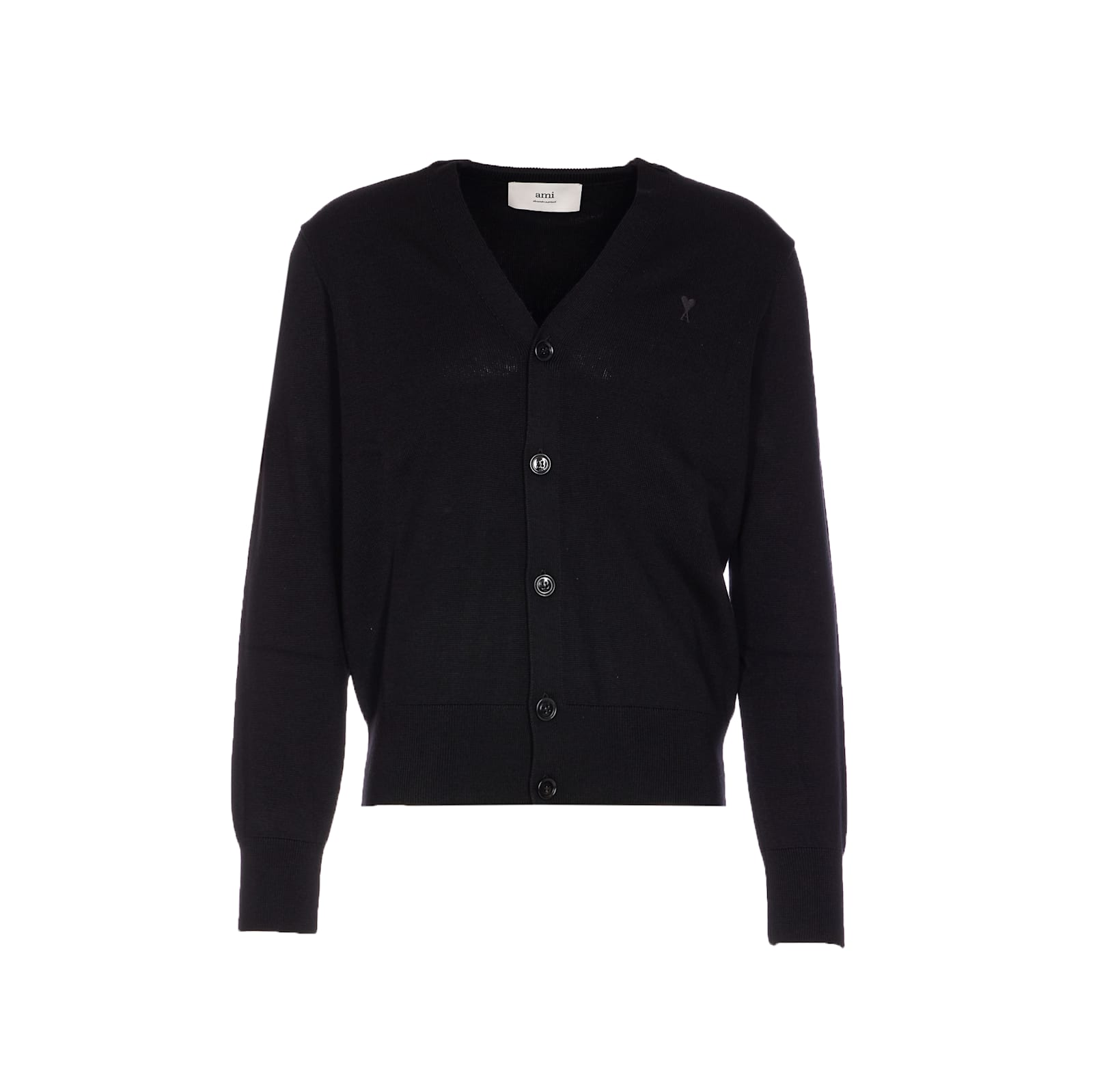 Ami Alexandre Mattiussi V-neckline Cardigan With Ribbed Cuffs And Hem In Black