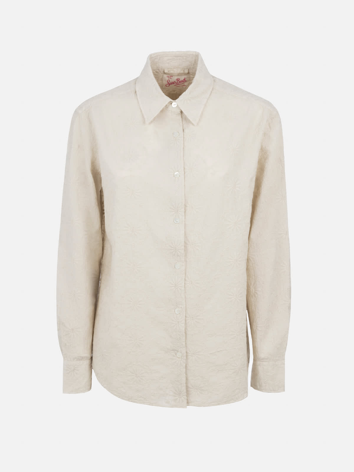 Shop Mc2 Saint Barth Woman Classic Sangallo Cotton Shirt Meredith In White