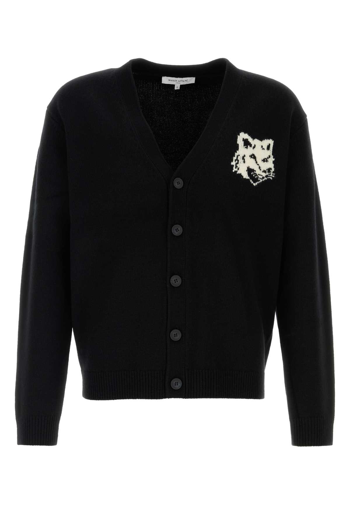 Shop Maison Kitsuné Black Wool Cardigan