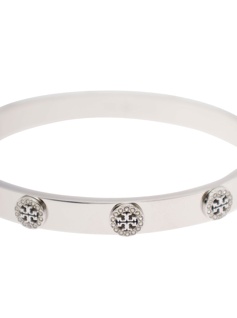 Shop Tory Burch Silver Tone Bracelet With Logo Studs In Stainless Steel And Cubic Zirconia Woman In Metallic
