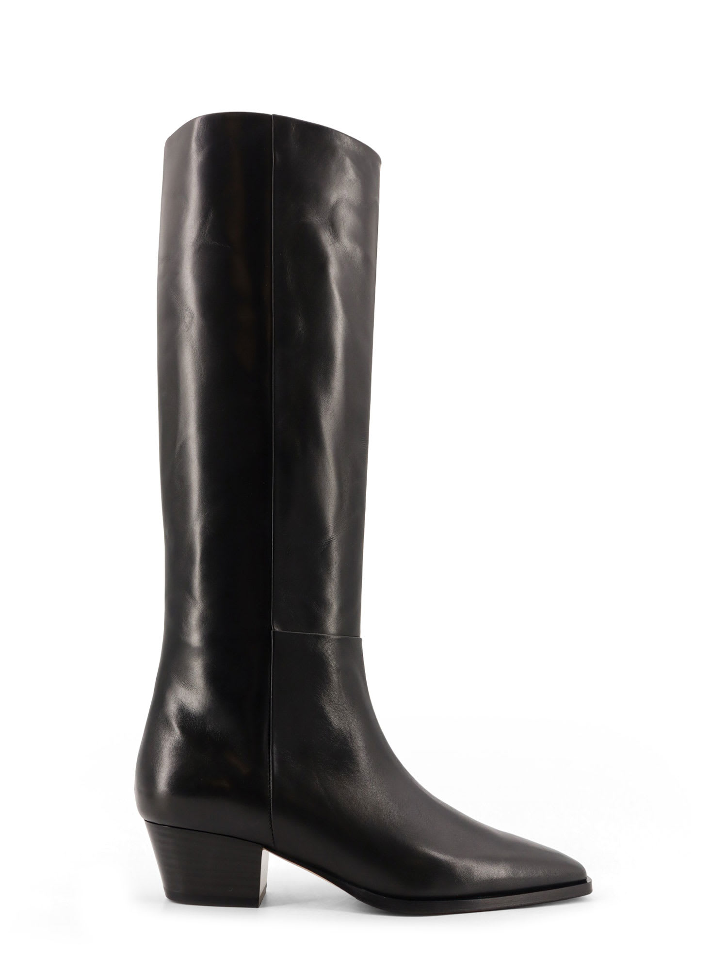 Aeyde Knee-high Leather Block Heel Boot In Black
