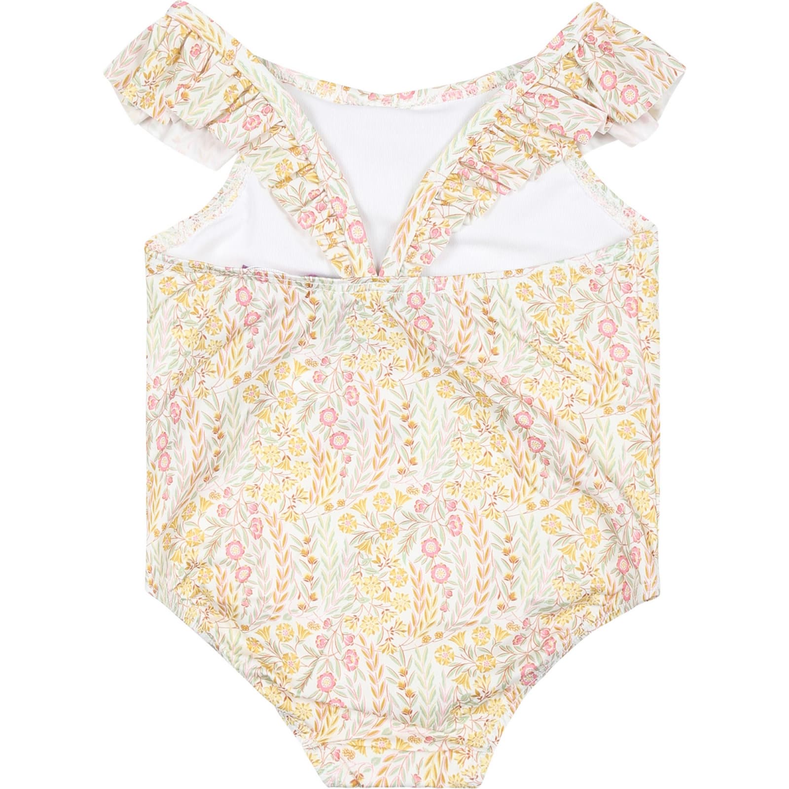 Shop Tartine Et Chocolat Ivory One-piece Swimsuit For Baby Girl With Liberty Fabric