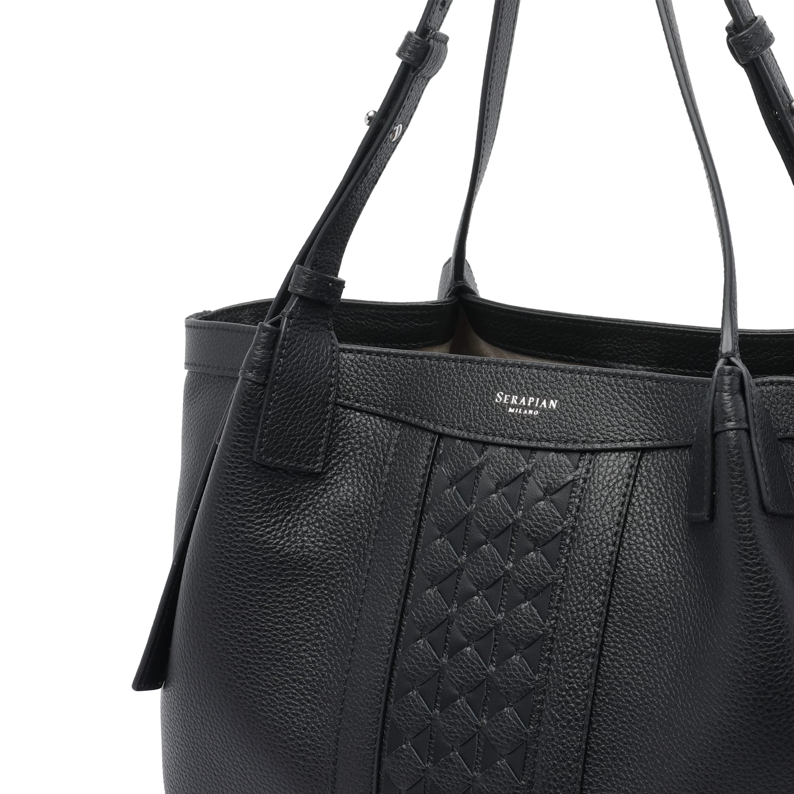 Serapian Secret Small Mosaic Leather Tote Bag In Black
