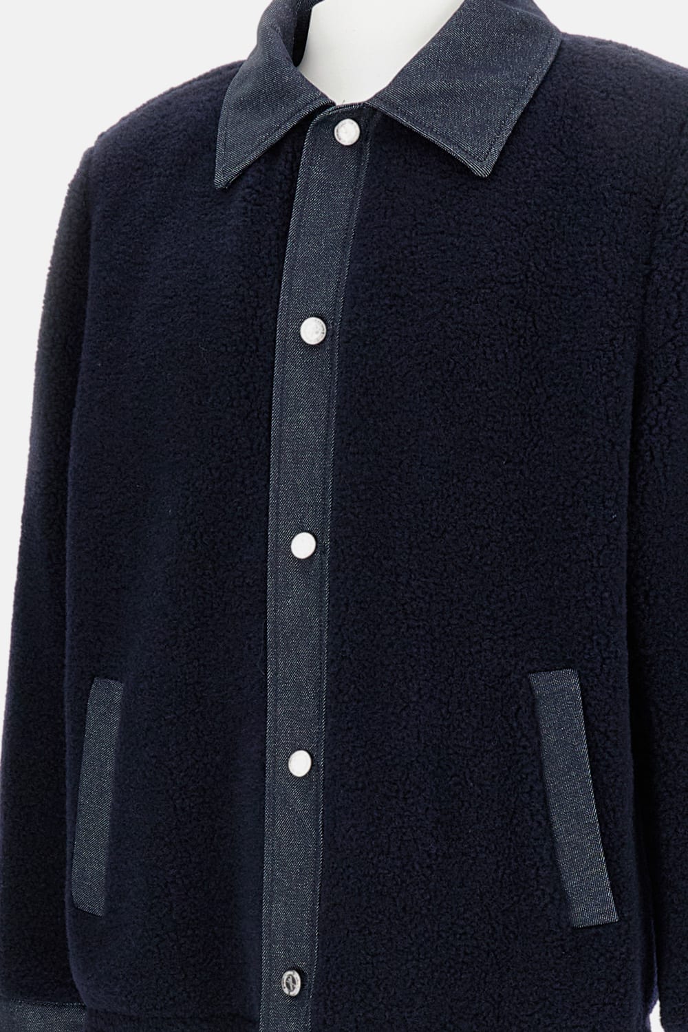 Apc Will Fleece Denim-panel Jacket In Blue