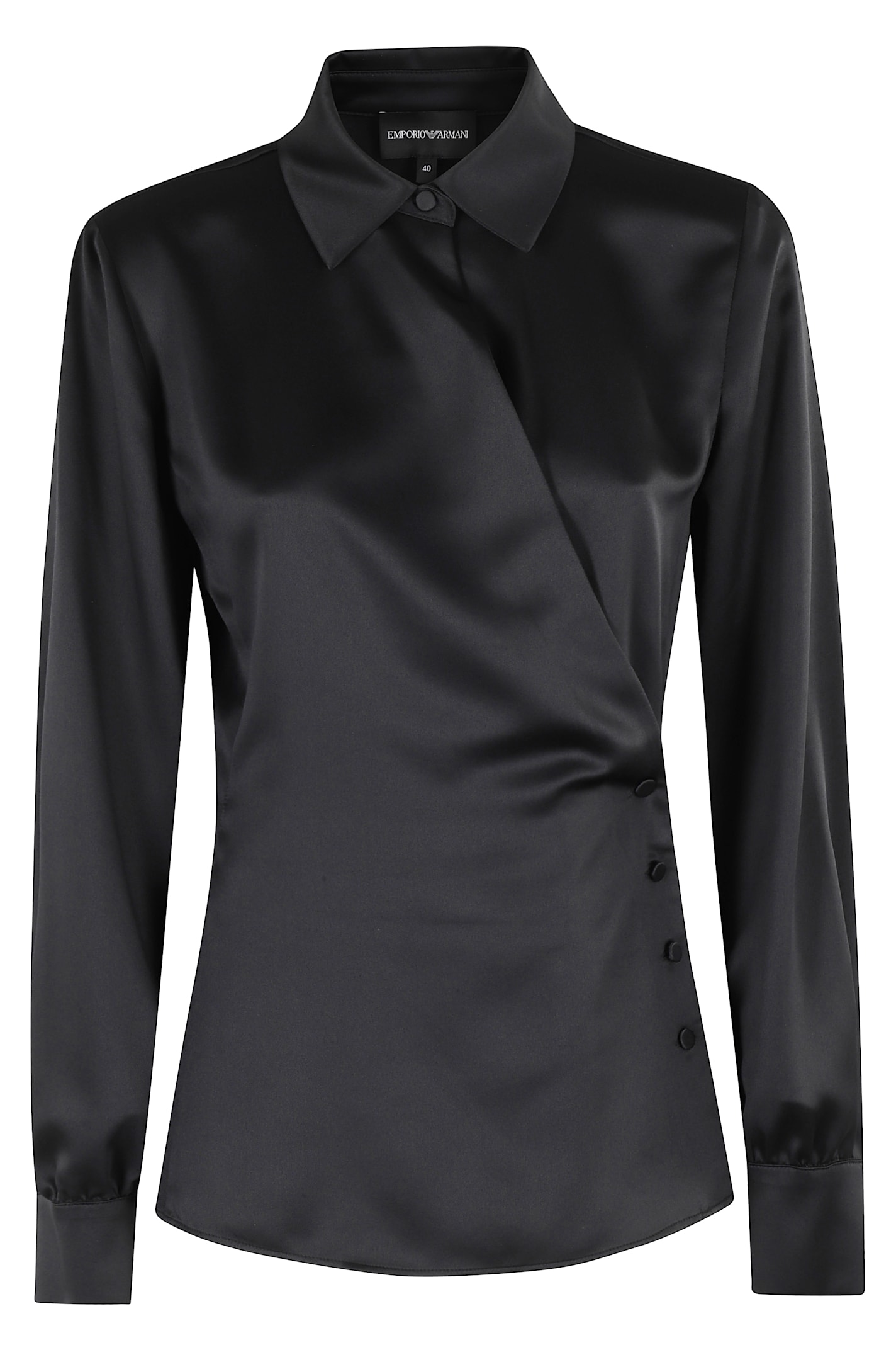 Emporio Armani Asymmetrical Satin Shirt With Classic Collar In Black